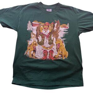 Medium Vintage T-shirt Single Stitch Hanes Cowboy Snowman Winter Horse USA